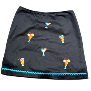 Bamboo Traders Skort Size 8 Black Embroidered Cocktail Tropical Skirt Shorts
